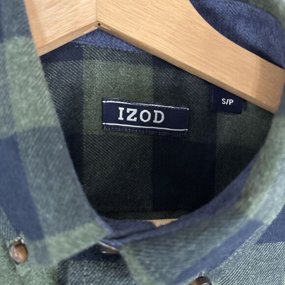 IZOD Stratton Flannel Button Up Shirt Green Blue Plaid Size Small NWT - Picture 4 of 6